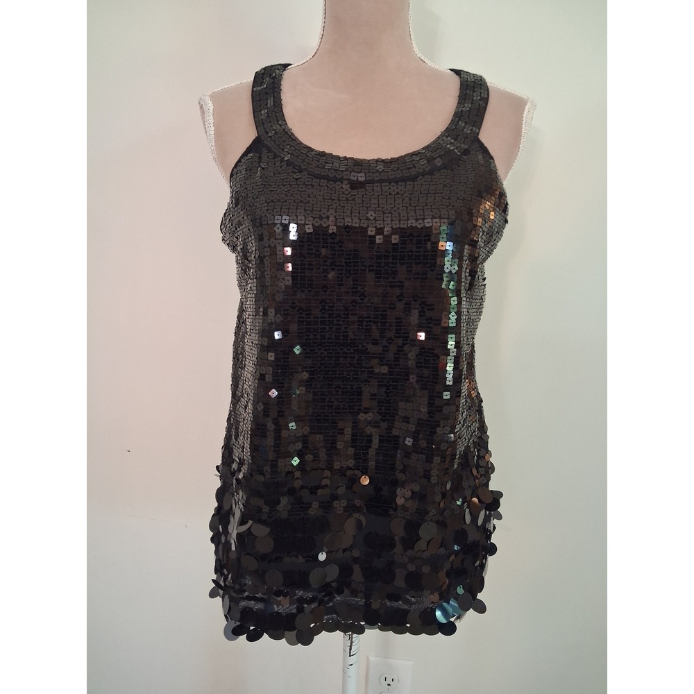 Apt. 9 Womens Black Sequin Party Sleeveless Scoop Neck Tank Top Size Medium